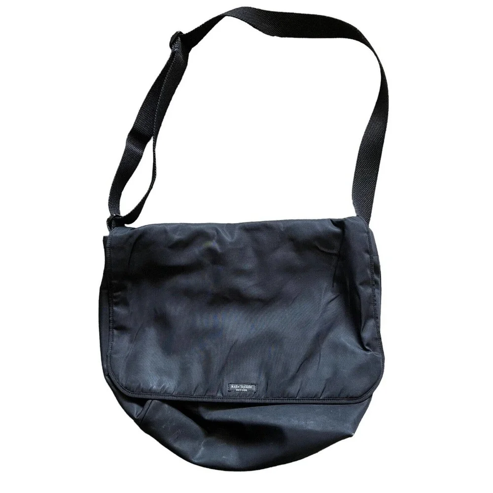 Kate Spade Black Nylon Adjustable Strap Messenger Bag Flap Closure Y2K Style